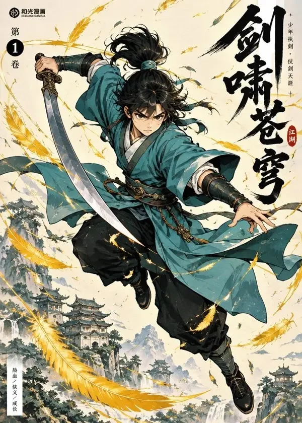 《少年剑起江湖》封面插画，国漫 · 热血、武侠、少年、成长